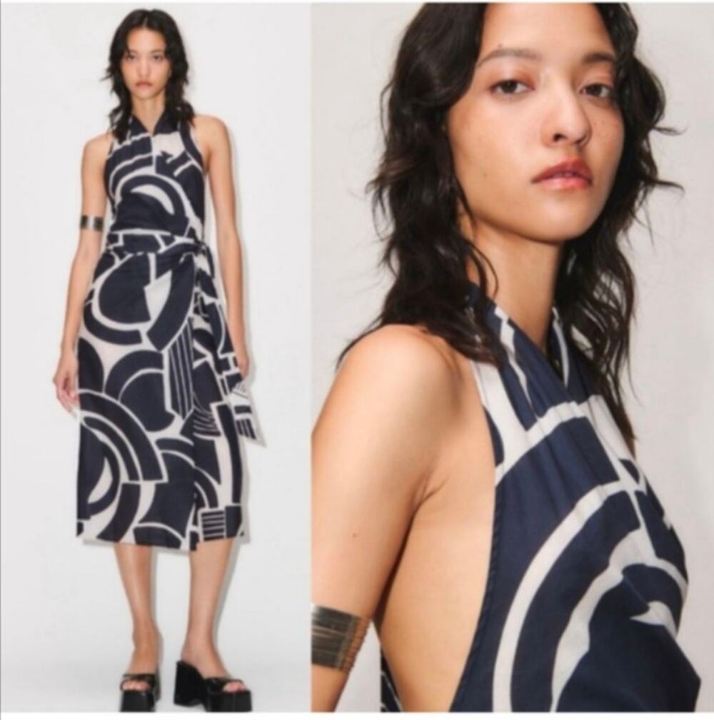 Zara The Nicole Dress Halter Wrap 100% Cotton Minimalist Beach Travel Resort S